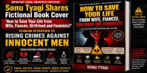 निर्दोष पुरुषों के खिलाफ बढ़ते अपराधों की ओर ध्यान आकर्षित करने के लिए सोनू त्यागी ने काल्पनिक पुस्तक का कवर ‘पत्नी, मंगेतर, गर्लफ्रेंड और फेमिनिस्ट्स से जान कैसे बचाएँ?’ जारी किया